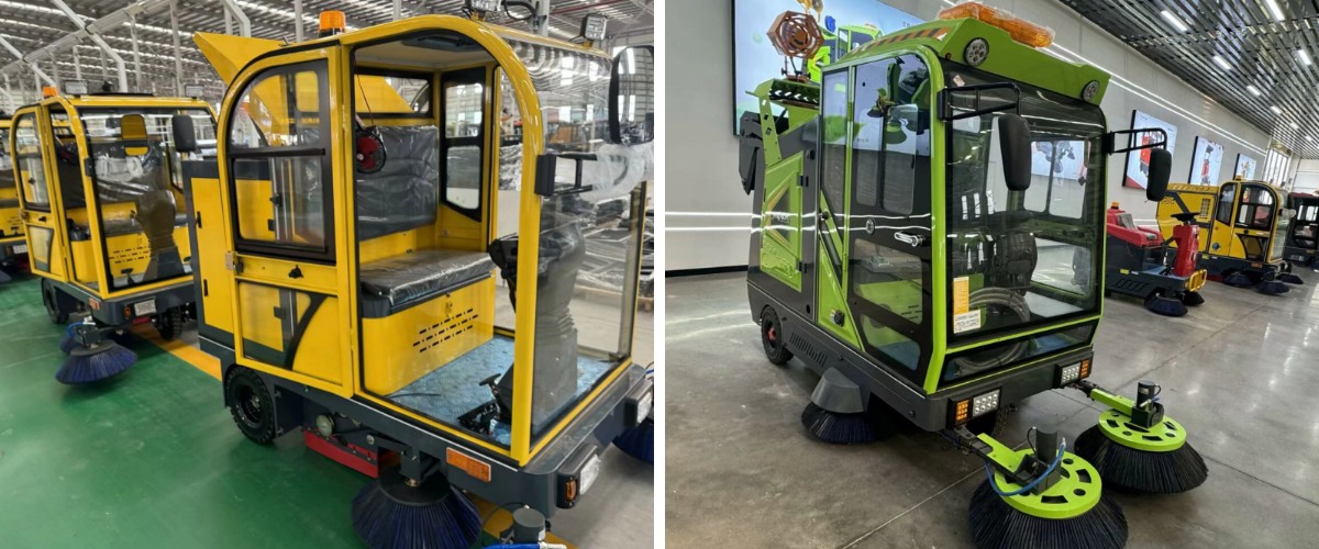 Visita di un cliente africano per una dimostrazione in loco della spazzatrice uomo a bordo